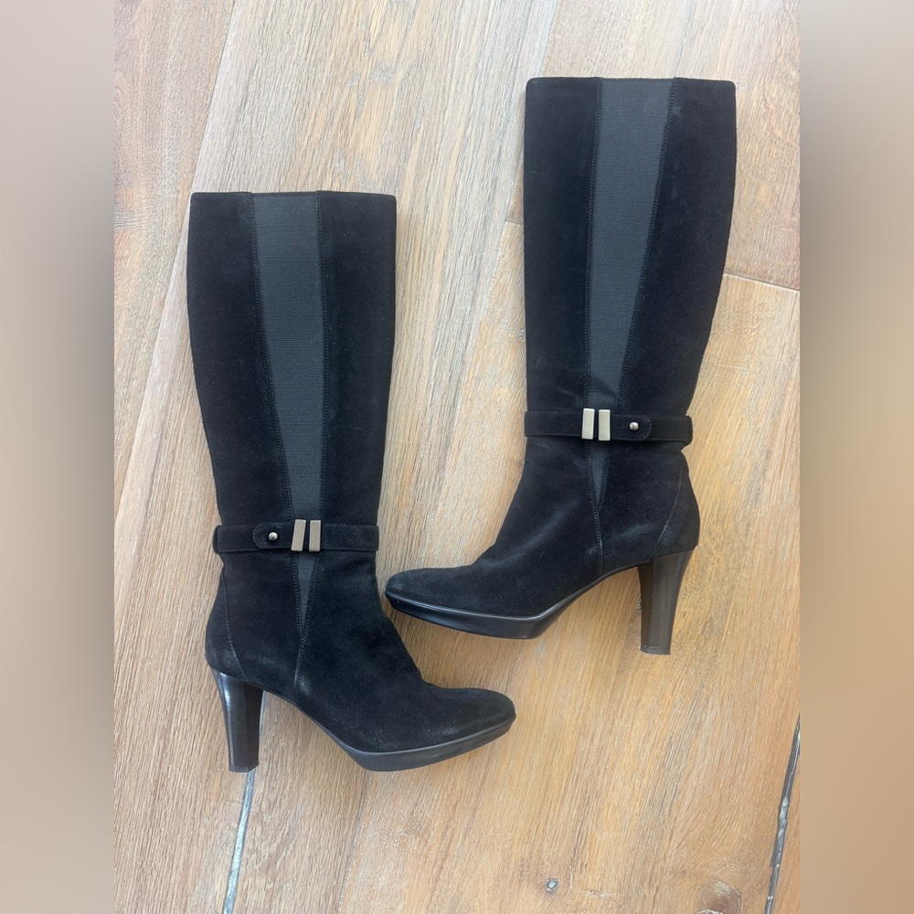 Aquatalia Black Suede Black Knee-High Boots